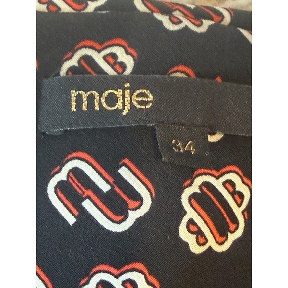 Maje Rockinala Monogram M Print Pleated Mini Dress 34 US 2 Balloon Sleeve - Picture 9 of 14